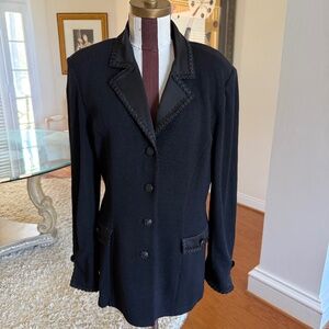 VTG St John Collection Santana Knit Jacket Black Wool Blend Decorative Trim 10
